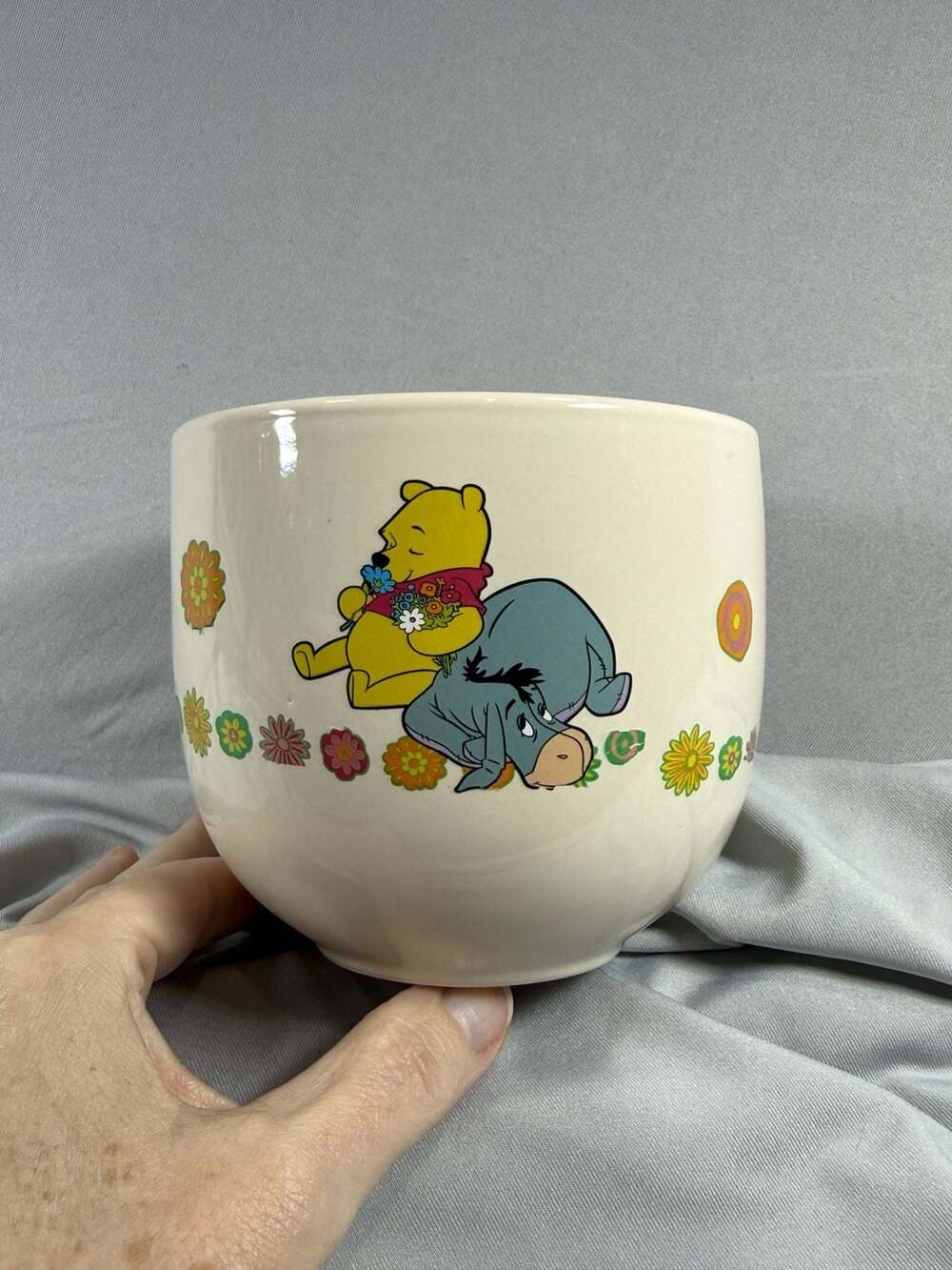 Disney Winnie the Pooh and Eeyore Ceramic Yarn Bowl / Planter with Daisy Chain F